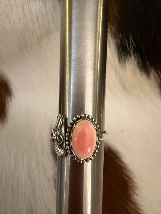 ❤️ Queen Pink Conch Gun Revolver Sterling Western By-Pass Floater Ring Adj 7.75+ - Picture 8 of 15